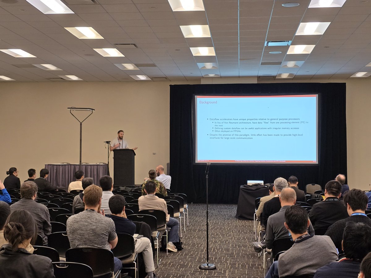 mvapich's tweet image. Wrapping up the last two days of #SC25 last week, we start off with a paper presented by @mvapich team member, PhD Student Nick Contini, on Streaming Collective Frameworks in #HPC for #Dataflow/#FPGA architectures! See the paper here: dl.acm.org/doi/10.1145/37…