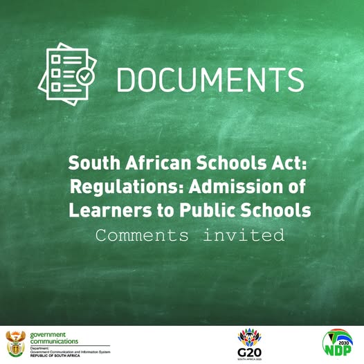 DEADLINE EXTENDED! You now have until 5/12/2025 to comment on Basic Education the new regulations for public school capacity &amp; learner admissions. Have your say &amp; help shape fair access to education. Learn more 📷:zurl.co/MeFGw
#LearnerAdmissionSA <a href="/GCIS_IRC/">Information Resource Centre</a> <a href="/GCISGauteng/">GCIS Gauteng Prov Office</a>