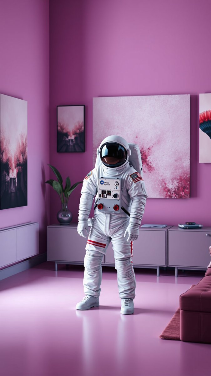 未来的な紫色の部屋で宇宙飛行士を描いた、Monadへのブリッジを表現するアート