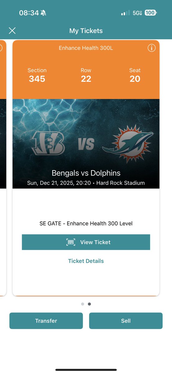 jmarrazzo296's tweet photo. Hey everyone, I have two tickets and YELLOW parking pass to the Bengals game on Sunday night 12/21. Section 345 Row 22 Seats 19-20. Market price OBO. DM if interested! https://t.co/g28wJQrEHn