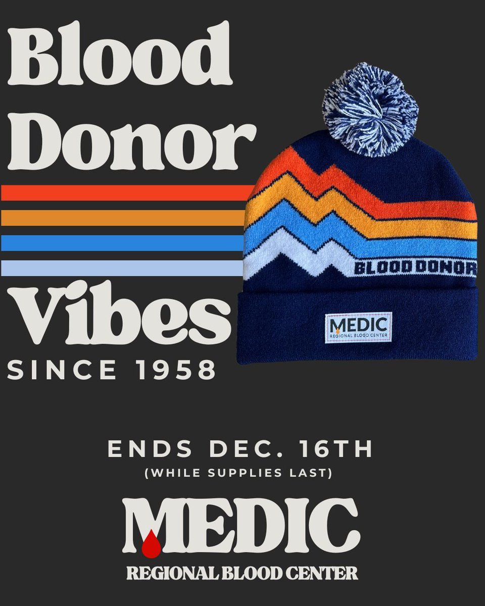 MEDICblood's tweet image. Donating blood never looked so stylish! Rock retro vibes this winter with a MEDIC beanie! 

Visit medicblood.org to make an appointment.