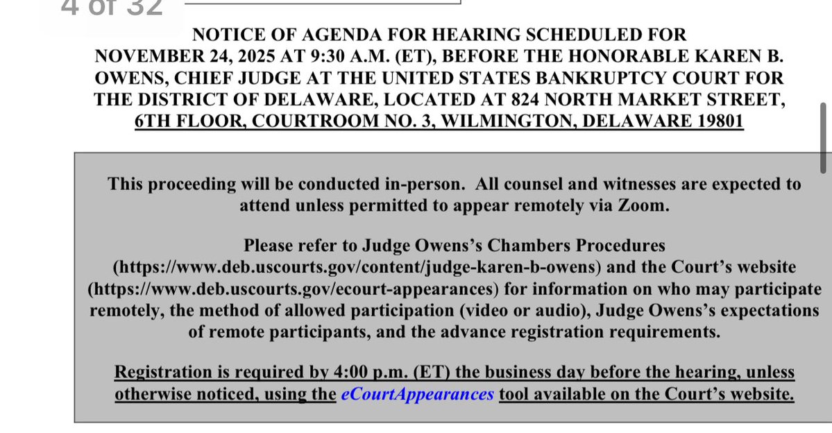 FTX Hearing: Today

24 Nov 2025 9.30 am (ET) / 14.30 UK

Matters to be discussed include

1) Motion regarding Restricted Jurisdictions 
2) FTX JP COO claim against FTX