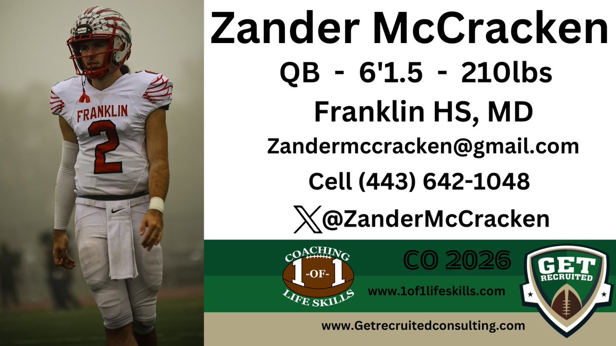 Get__Recruited's tweet image. Zander McCracken - CO2026 - QB - 6&apos;1.5, 210lbs - 5.1 GPA - Athletic, strong arm, accurate, and smart. Franklin HS, MD. Profile:    app.productiverecruit.com/profile/mccrac… @ZanderMcCracken @1of1lifeskills @SCSUFB @AssumptionFB @FootballBentley @STAHawksFB @Ravens_FB