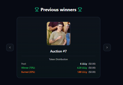 And that’s why you never give up.

For weeks, a community member kept insisting on having this image featured in the LiLLy videos - even back in the alpha stage when LiLLyAuctions worked with burn transactions only.

A strong 4.20 LiLLy was distributed to the winner on top.

We