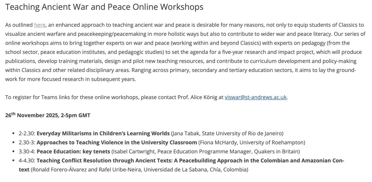 Join us on Wednesday for the first in a series of three online workshops on Teaching Ancient War and Peace: arts.st-andrews.ac.uk/visualising-wa…