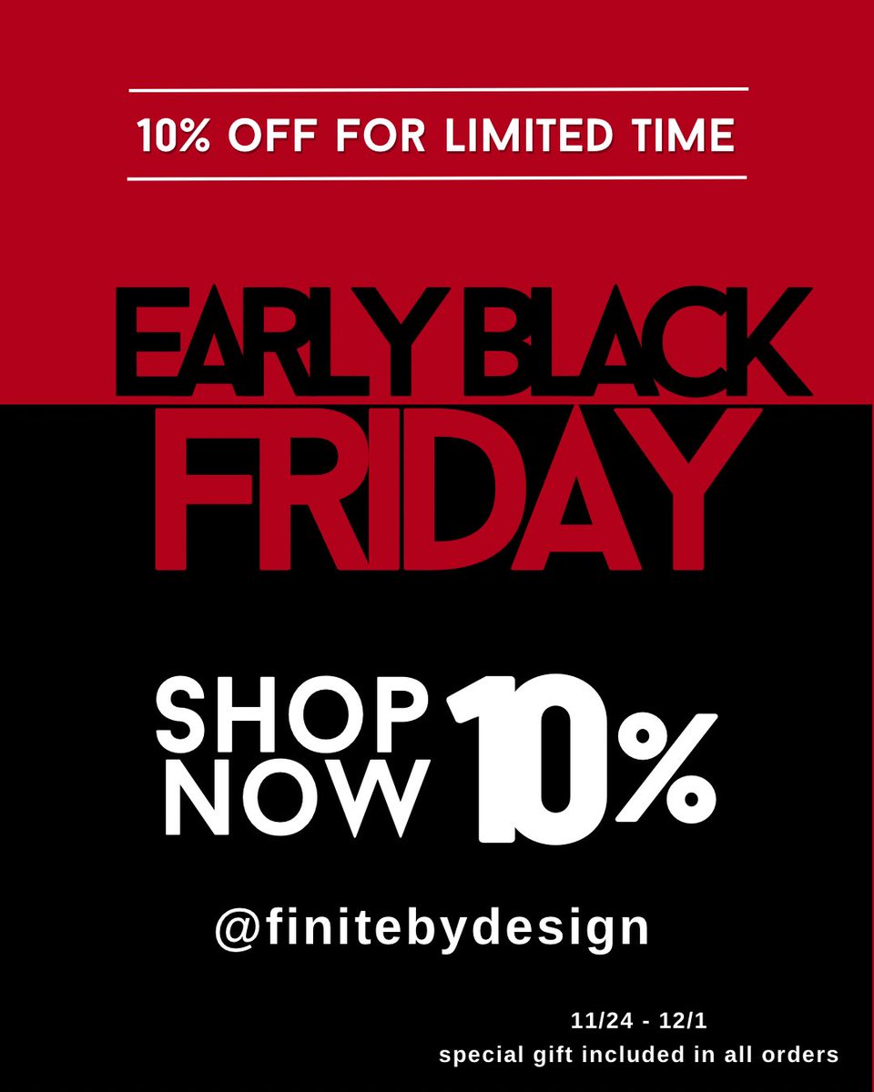 FiniteByDesign's tweet image. It’s HERE—our EARLY Black Friday Sale!
✨ 10% off everything + free gift with your order!
Hurry—ends 12/1 at midnight EST.
Shop: finitebydesign.net

#BlackFridaySale #HolidayDeals #ShopSmall #GiftGuide2025 #SaleAlert