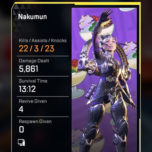 I joined Siduki in the celebration Apex stream and finally got my first 20-kill badge 😭

I guess I got too excited because right after I left, I got a Bloody nose.