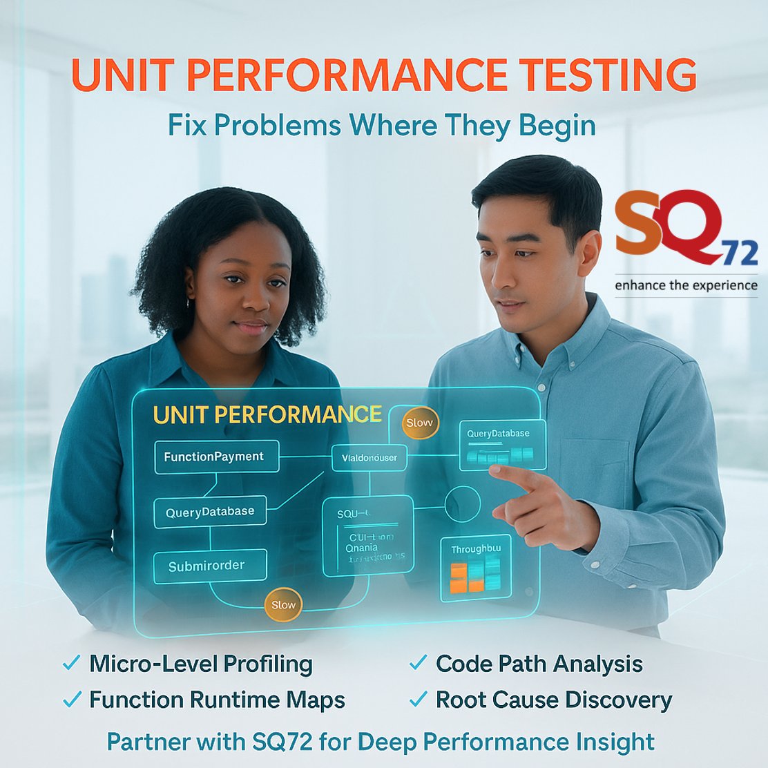 SQ72Testing's tweet image. Unit Performance Testing finds performance issues at their source — deep inside your code. Fix early, scale faster with SQ72. 🌐 sq72.co #PerformanceTesting #SoftwarePerformance #TechLeadership  #DigitalQuality #AutomationSolutions #PerformanceEngineering