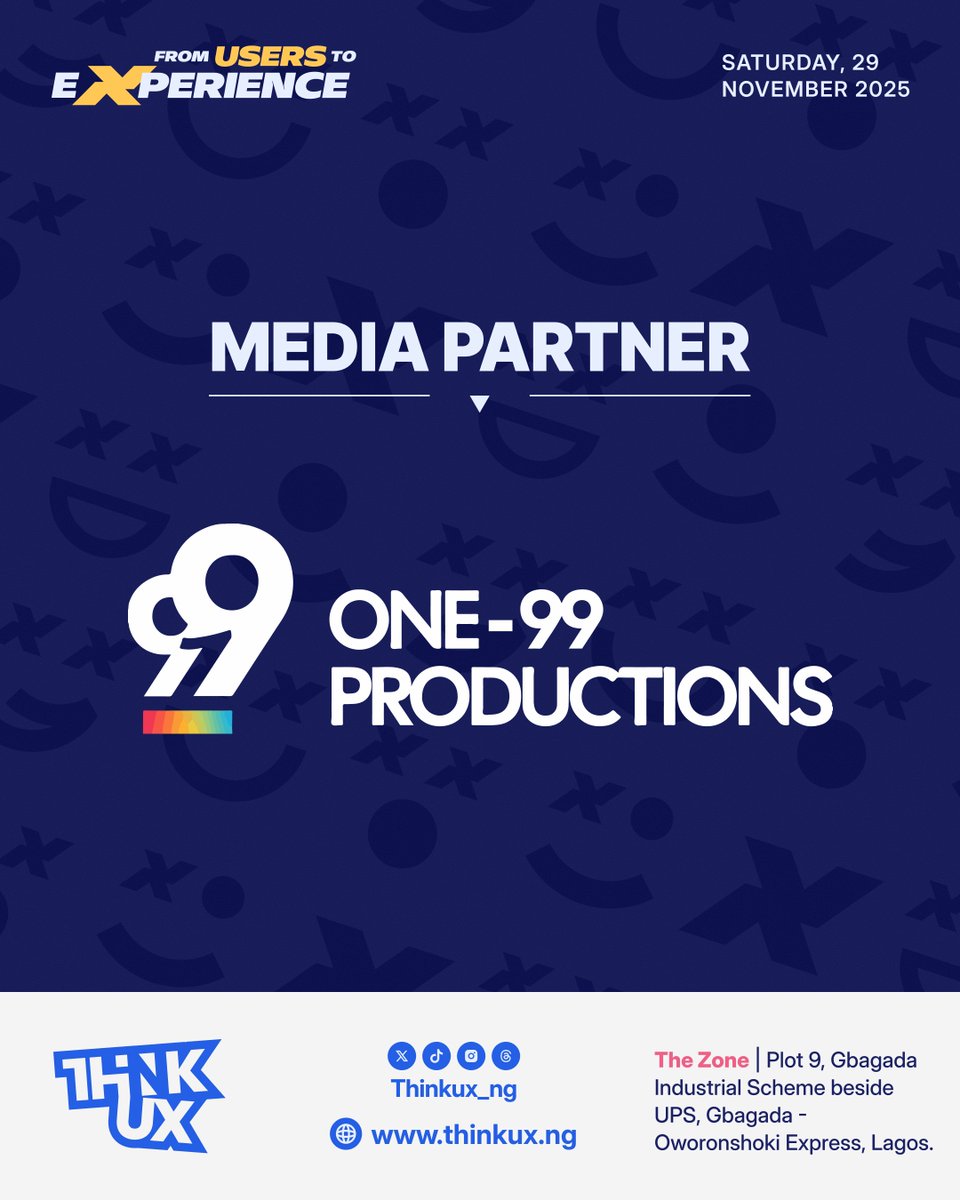 thinkUX_ng's tweet image. We’re glad to have @99Productions  join us as a Media Partner for ThinkUX25! 💃

They’re a video production company passionate about bringing brand and individual stories to life.

Haven’t gotten your ticket? Visit thinkux.ng/get-tickets to get it now.

See you at #ThinkUX