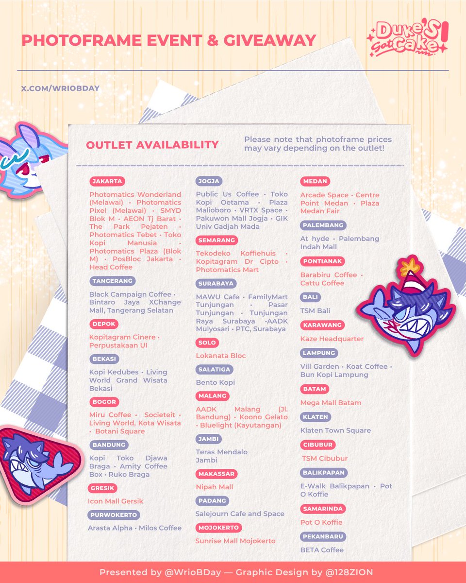 🏷️ADS

⛓️🐺🖤🎂 #DukesGotCake : Wriothesley Birthday Photoframe Event with <a href="/photomaticsid/">Si paling narsis</a> + Giveaway

🗓️ : 22 - 28 November 2025

Check out <a href="/WrioBDay/">Duke’s Got Cake! ⛓️🍰</a>'s pinned tweet for the giveaway details ✨

#リオセスリ生誕祭2025
#Wriothesley #リオセスリ #Genshinlmpact