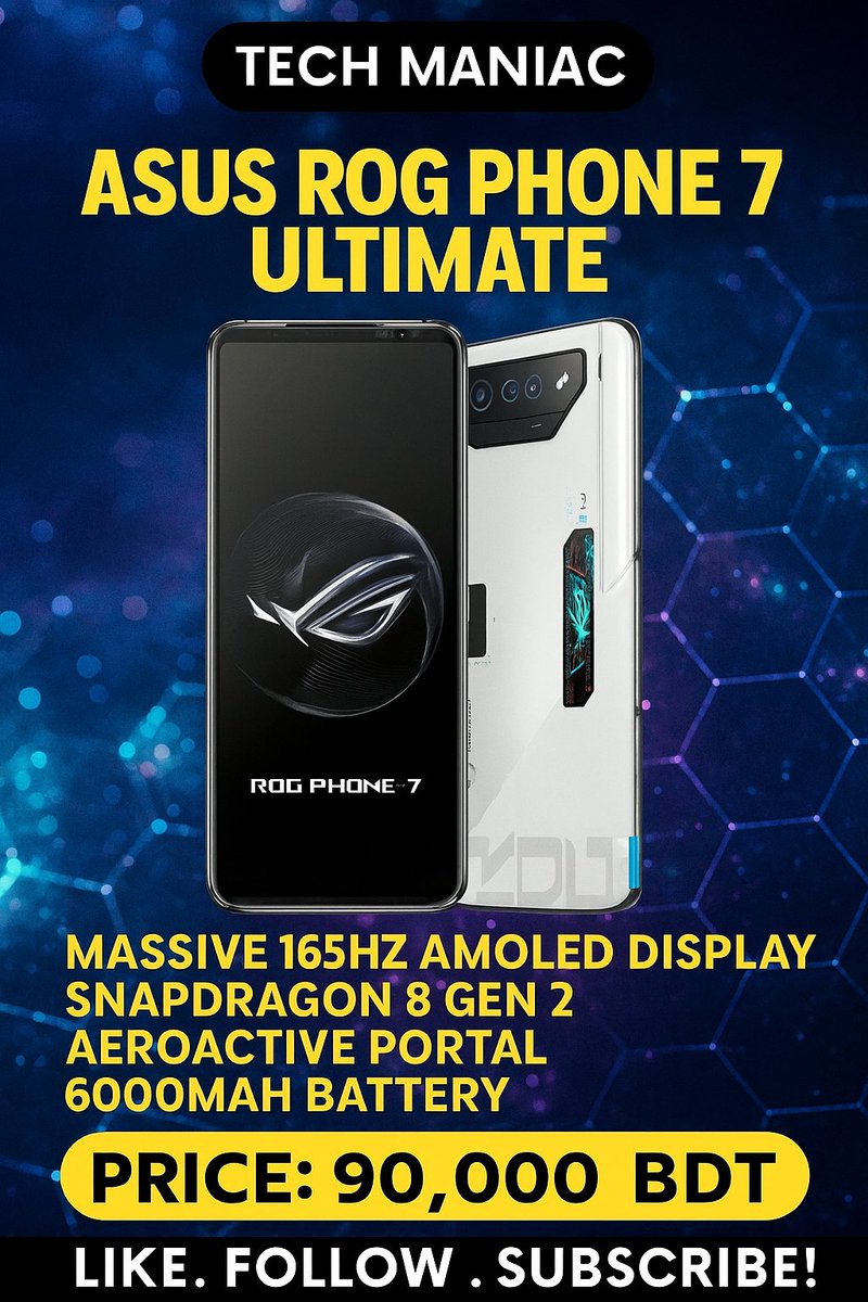 TechManiac2138's tweet photo. ⚡ ROG Phone 7 Ultimate – The Gaming Monster! 🎮 Price ৳90,000 | Unboxing &amp; Review 🔥
Welcome to Tech Maniac! 💥 আজকে কথা বলবো এমন এক phone নিয়ে যা বানানো হয়েছে একদম hardcore gamers দের জন্য — the ASUS ROG Phone 7 Ultimate! 💪
Watch Full video : https://t.co/30HcU9BPCc https://t.co/MbqsNWeKIt