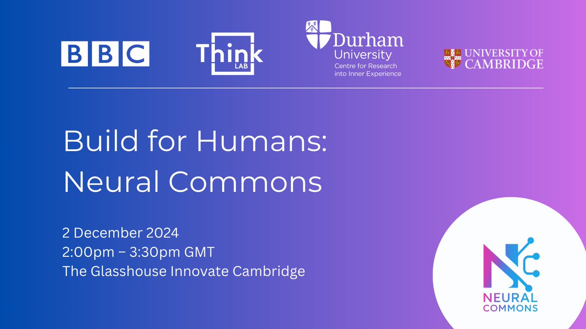 ThinkLabCam's tweet image. “How do we design tech that actually feels good to use?” Join BBC UX &amp;amp; Inclusive Design, Durham University for Neural Commons – an interactive session on emotional accessibility in tech &amp;amp; AI.

2 Dec, 2:00–3:30pm GMT
The Glasshouse, Innovate Cambridge + online

Sign up:…