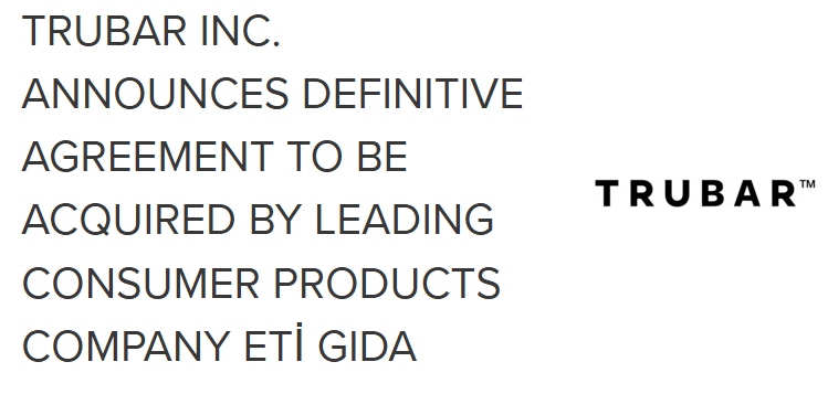 $TRBR.V $TRBRF 🚨 TRUBAR to be taken out by strategic acquirer ETİ GIDA 🚨

The $1.64/share all-cash consideration represents a 62% premium to the last closing price and values the company at $201 million.

Congrats to all shareholders! 👏