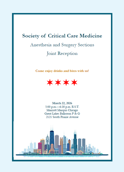 SCCM_Surgery's tweet image. Join us to mix, mingle, and make meaningful connections at this year’s reception — where good conversation meets great company. @traumamd1 @_TylerLoftus @RachelChoron @BurrussSigrid

 #reception #meaningfulconnections