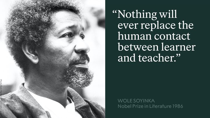 NobelPrize's tweet image. Wise words from literature laureate Wole Soyinka. Soyinka is a strong advocate for the importance of education.