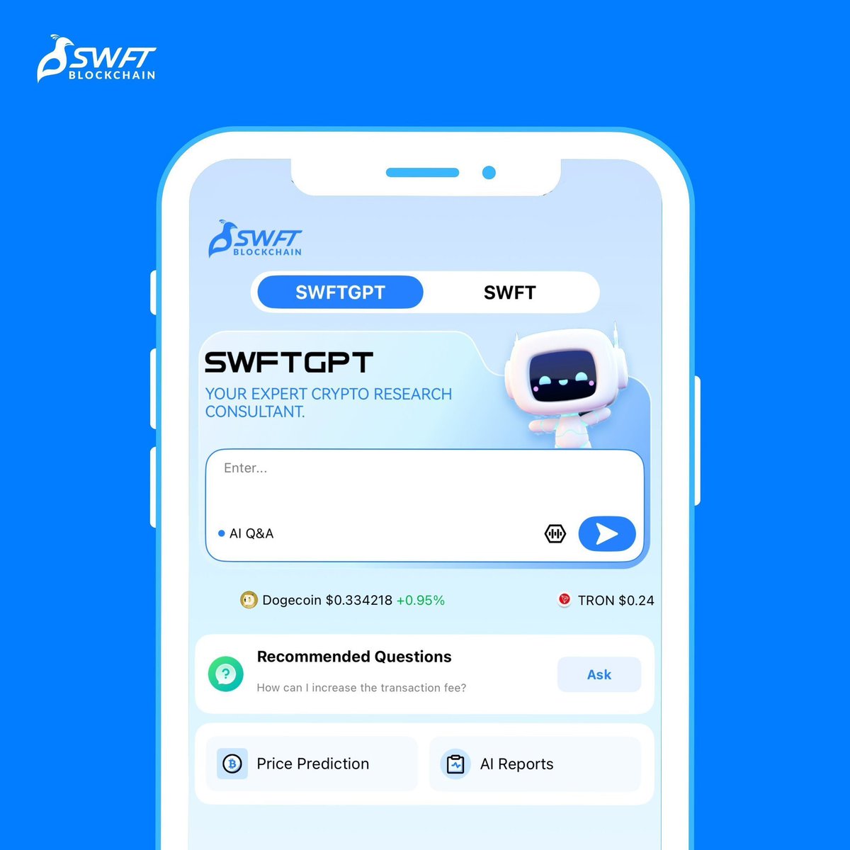 SwftCoin's tweet image. me: “market too volatile”
SWFTGPT: hands me a research report like a concerned mother

...thanks, robot. 🤖❤️

Available on SWFT Blockchain app. 🔮⚡
🔗 swft.pro/#Download