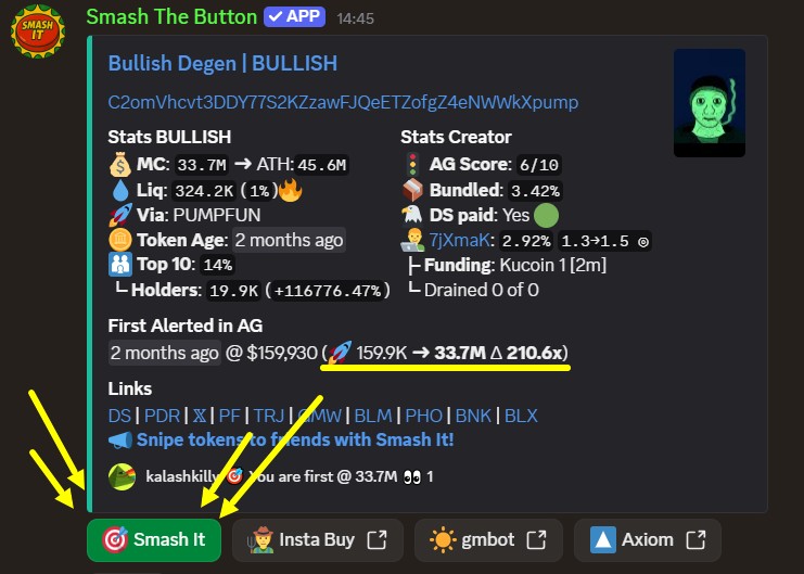 Doing laundry? Your team's still catching runners.

They spot $BULLISH → hit "Smash It" → everyone buys automatically. 💸

Smash The Button + <a href="/agsniperbot/">AG Sniper Bot</a> = FREE auto-sniper combo 🤖