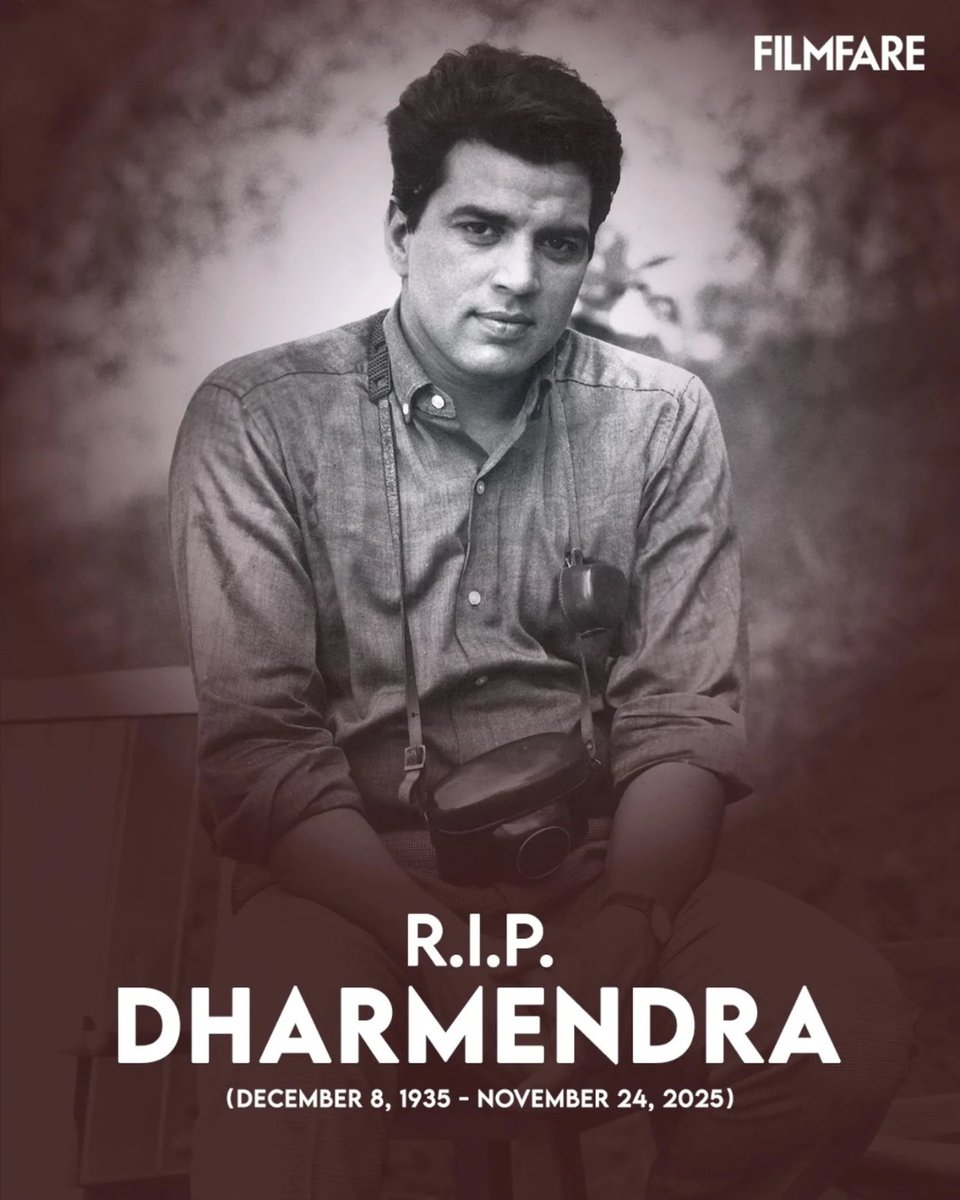 An era ends today 
Dharmendra ji, you will always be remembered for your smile, your strength, your cinema.
Om Shanti, RIP🙏
#DharmendraDeol