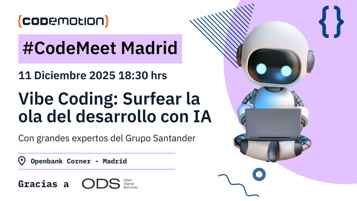 CodemoMadrid's tweet image. Imagina llegar al ordenador con mil cosas por hacer y un proyecto que te bloquea.

Con Vibe Coding, la IA y los agentes autónomos trabajan contigo: te sugieren funciones, corrigen errores y convierten tus ideas en código.

📅 11/12

Gracias a @ODS_Global 

codemo.tech/Vibe-tw