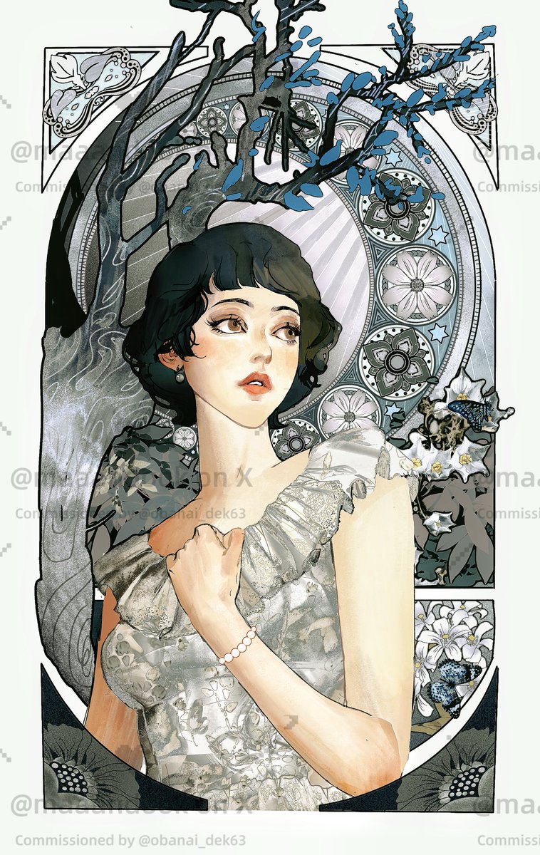 ✨คอมมิชชันชิ้นนี้ Art Nouveau + ดอกไม้ไทย&amp;ลายประจำยามค่ะ✨
