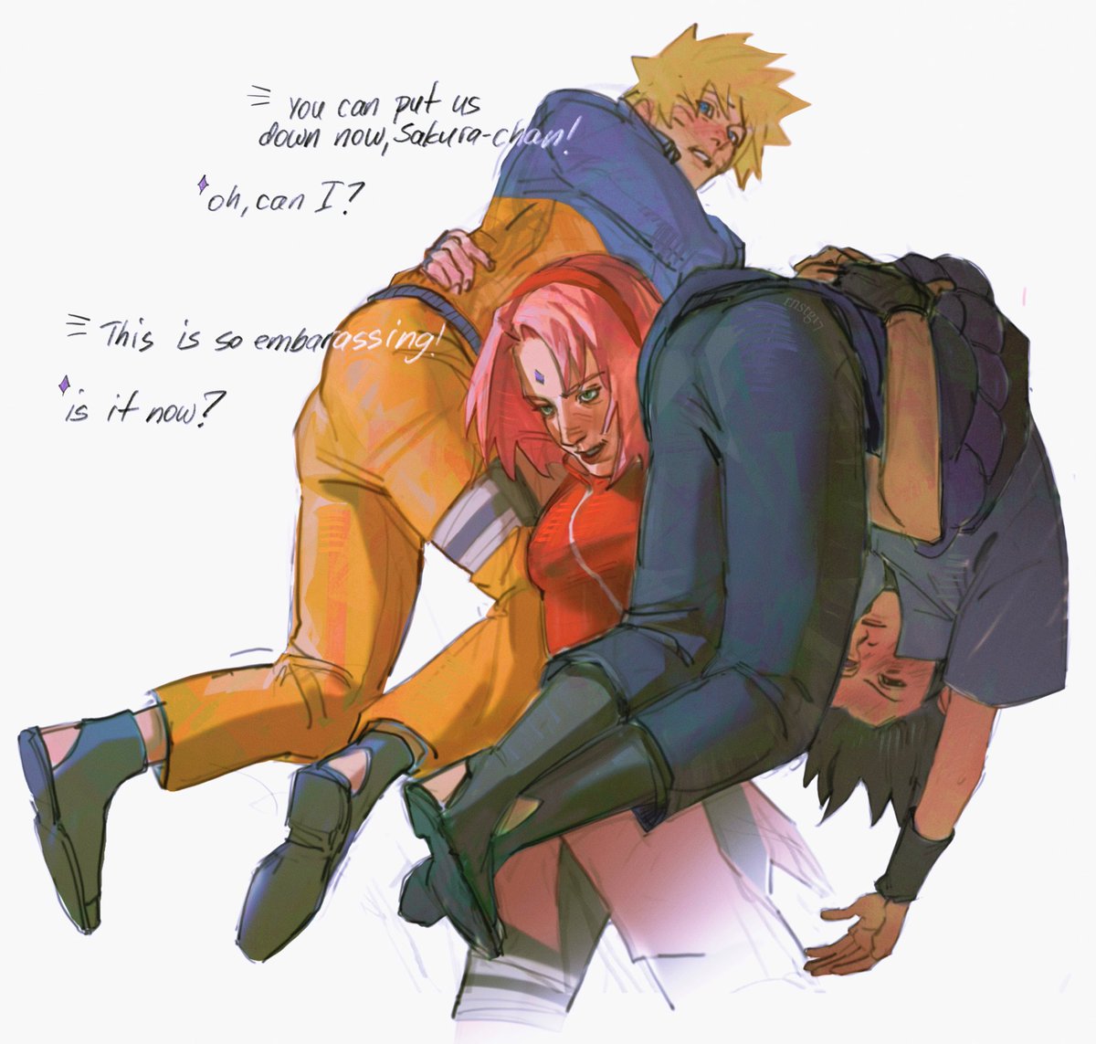 rnstg17's tweet image. haruno sakura and the bums 

#sakuraharuno #naruto #sasuke #team7