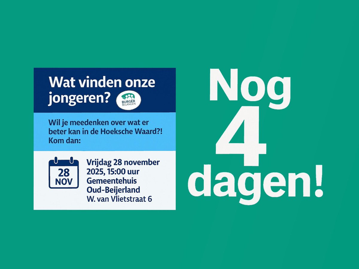 BelangenBurger's tweet image. Jong geleerd is ook jong gedaan!
De #jongeren betrekken bij de politiek is zó belangrijk, wat is hun visie op het eiland Hoeksche Waard? 

Wij zijn ons Verkiezingsprogramma aan het schrijven en vragen #input van &apos;onze&apos; 32 jongeren en daarbuiten 

REMINDER 👇