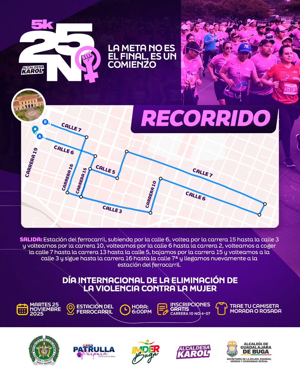 OjosDeBuga's tweet image. #BUGA

*¡Mañana es la Carrera 25N!* 🏃‍♀🏃

Únete a esta jornada deportiva y simbólica en defensa de los derechos de las mujeres y en rechazo a cualquier forma de violencia.

*Mañana, martes 25 de noviembre* , corramos por ellas y junto a ellas.