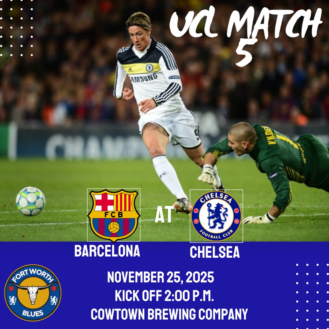 No clever captioning is needed for this matchup. Huge week Thanksgiving week ahead.

🏆 Champions League
⚽️ Chelsea vs. Barcelona 
🍺 Cowtown Brewing Company
📅 Tuesday, November 25
⏰ 2:00 P.M.