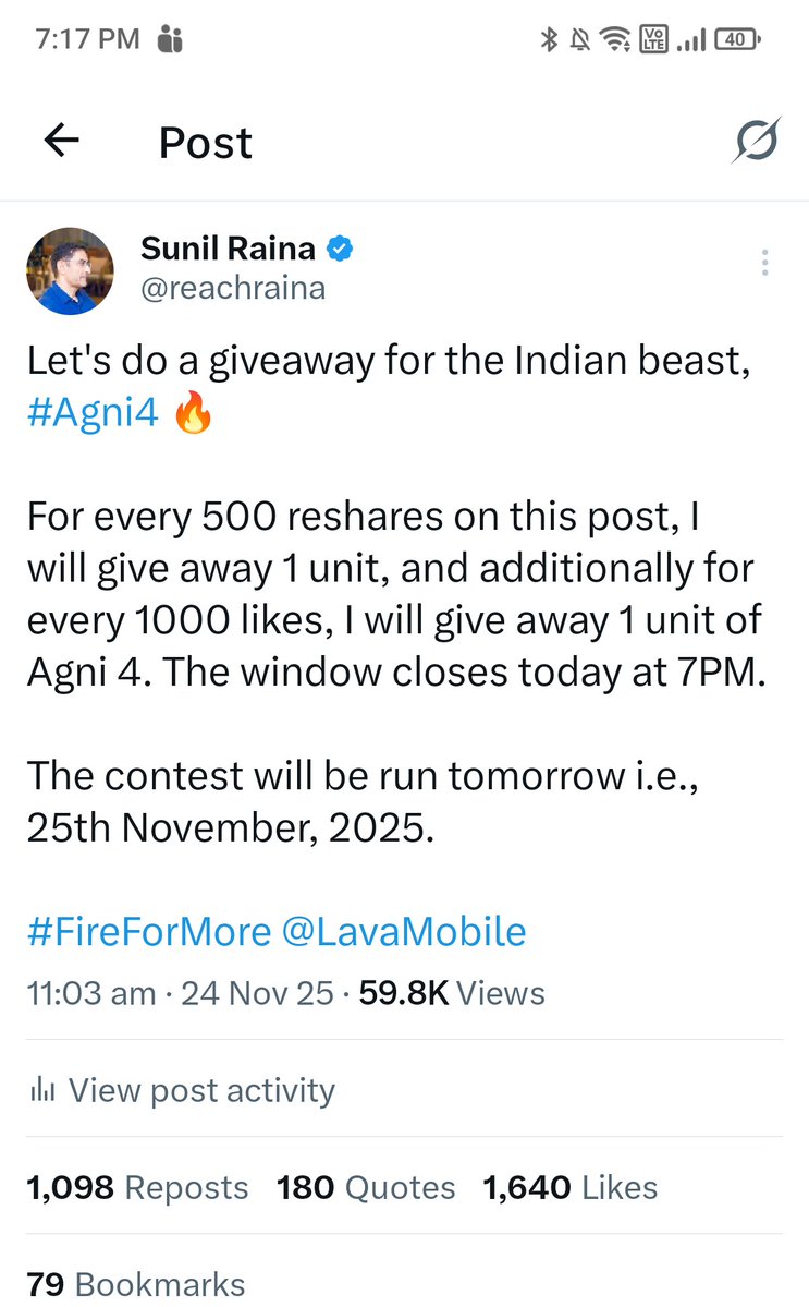 🚨 Time’s up!
By the rules, 3 units of #Agni4 were supposed to be given away…
BUT you guys absolutely smashed it. Reposts &amp; likes went beyond the target! 🔥
So I’m bumping it up: tomorrow’s giveaway is now 4 units of Agni 4!
Get ready 👀 #Agni4Giveaway