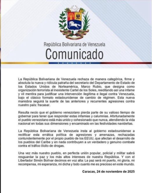 Cuando el régimen “aclara” tanto, termina confesando más de lo que desmiente.
¿Por qué un Estado serio tendría que salir corriendo a defender a un cartel que —según ellos— “no existe”?
El lenguaje del régimen no los protege: los delata.
Cada palabra, cada comunicado, cada