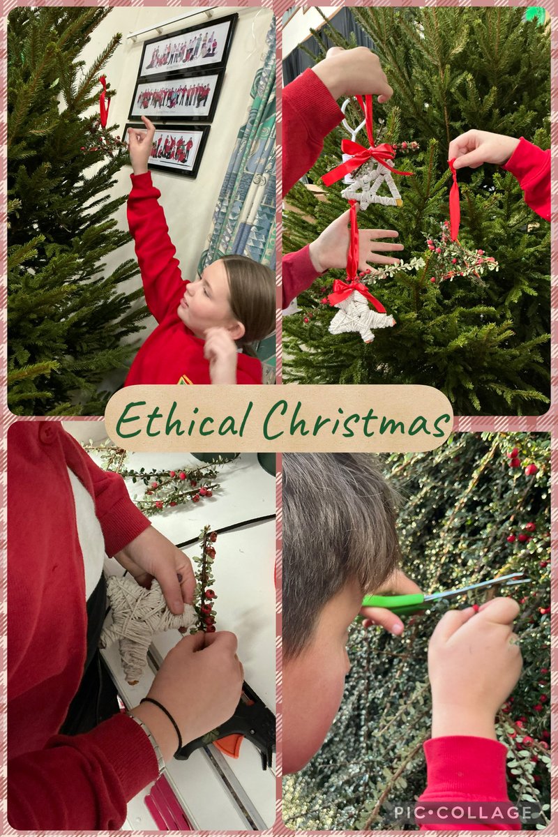 Blwyddyn chwech yn barod i nadolig, these ethical, informed citizens upcycled lolly sticks, string and leaves and berries from the environment to decorate the <a href="/garntegprimary/">Garnteg Primary</a> Christmas tree. 🎄