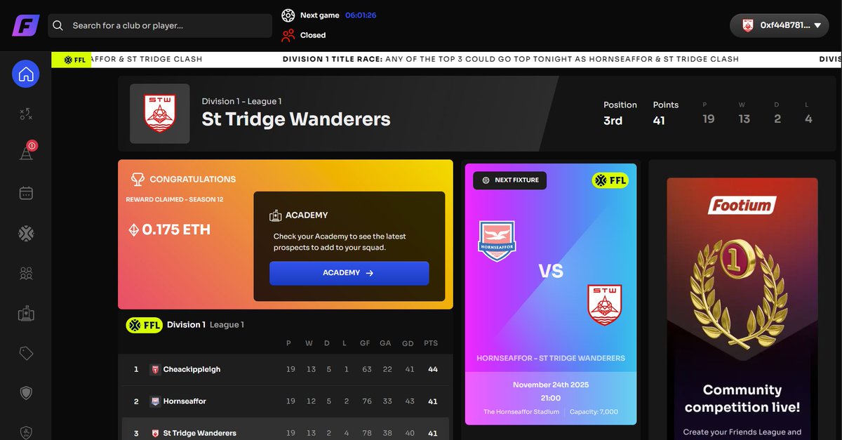 StTridgeW's tweet image. Great to see St Tridge featuring alongside @Hornseaffor in the first call-out of the new @Footium ticker!