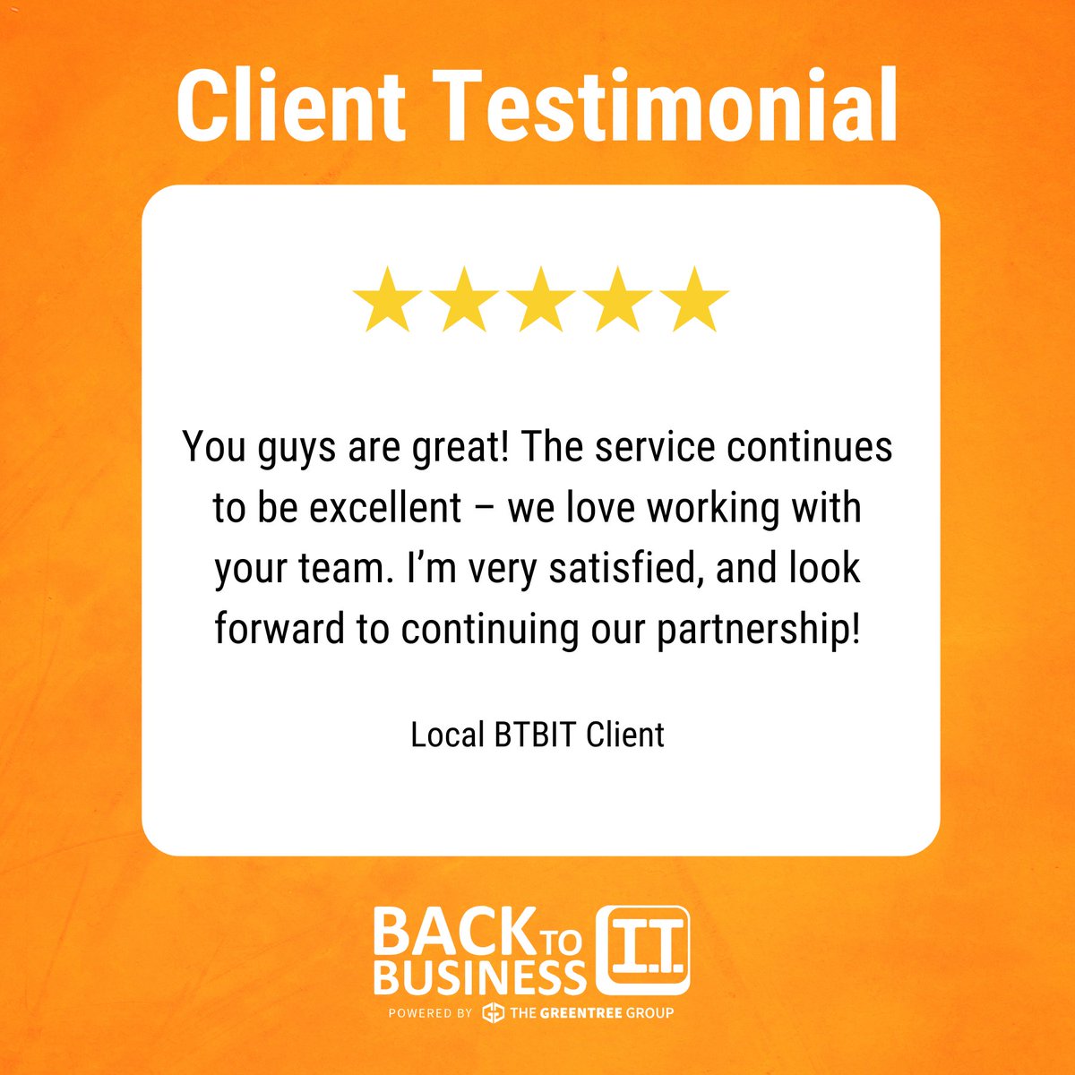Back2BusinessIT's tweet image. We love hearing from our clients! At Back To Business I.T., powered by The Greentree Group, we’re committed to delivering top-notch service every single day. Thank you for trusting us to keep your business running smoothly!

#ClientTestimonial #MiamiValleyBusiness #ITSupport