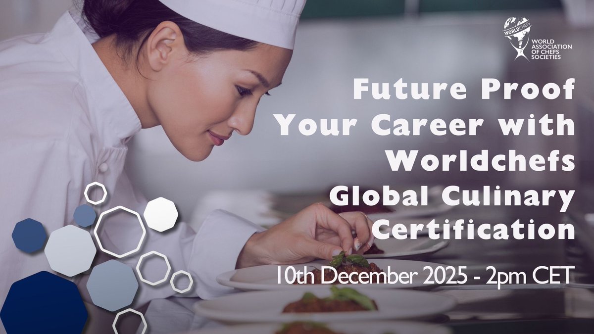 WACSworldchefs's tweet image. Join us for our upcoming webinar on December 10th and learn how to stand out in the job market with our Global Culinary Certification 🎉 

🗓️ December 10, 2025
🕑 2 – 3 PM CET

Secure your spot at bit.ly/3LVlxuu 

#ThisIsWorldchefs #Webinar #GlobalCulinaryCertification