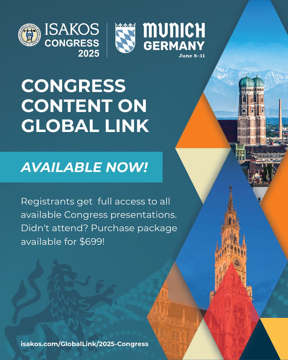 ISAKOS's tweet image. 2025 ISAKOS Congress Presentations Available on Global Link 

🎥 Start watching today! Didn&apos;t attend #ISAKOS2025? Purchase package available for USD $699!

🔗 Access: isakos.com/GlobalLink/202…

✨ Learn from global #ISAKOS experts
💡 Explore the latest surgical advances
🧠 Sharpen…