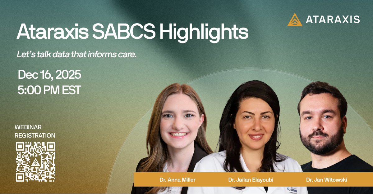 Ataraxis_AI's tweet image. Missing SABCS? Join us Dec 16 at 5 PM EST for the Ataraxis SABCS Research Highlights Webinar. 

Get key insights from our 8 posters, new real-world Breast RISK data, first Breast NEO results, and updates from our AI lab.

Registration Link: go.ataraxis.ai/webinar-sabcs2…