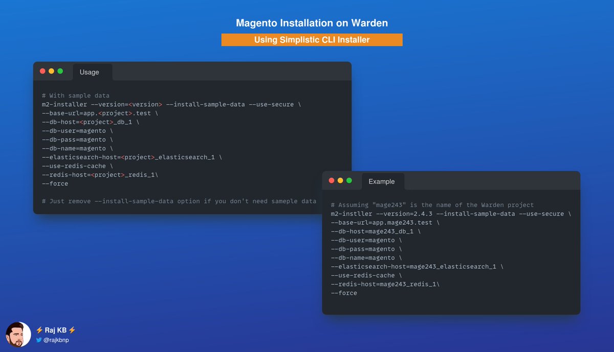 rajkbnp's tweet image. 🙋I installed the #Magento 2.4.6 with #Redis + #Elasticsearch in the #Warden (by @blackbooker) container via this bash script:
🔗 f.mtr.cool/qwaezivjcu

with command (see below)

If you are using a docker-based environment for #Magento development, this is a must-have tool 😍