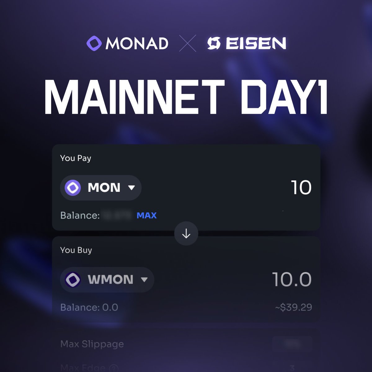 EisenLabs's tweet photo. 📣 Eisen Finally on Monad Mainnet
ㅤ
@monad has officially launched its mainnet today — and with mainnet now live, the testnet has been sunset simultaneously as planned.
ㅤ
From testnet to mainnet readiness, our entire infrastructure has been built to support this moment — delivering fast, reliable, on-chain execution across the Monad ecosystem.
ㅤ
Today marks the beginning of high-performance trading on Monad, and we’re excited to support the wave of builders, protocols, and users.
ㅤ
Welcome to Eisen on Monad Mainnet ⚡
ㅤ
Integrated Protocols on Monad : @AtlantisDEX_xyz @Bean_DEX @izumi_Finance @CloberDEX @LFJ_gg @OctoSwapDex @PancakeSwap @PurpsExchange @MadnessExchange @DYORSWAPDEX
ㅤ
🔗 https://t.co/ritp7aq3vg