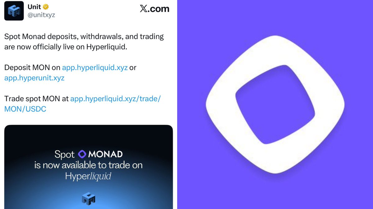 Screenshot of the announcement for Monad spot trading on Hyperliquid