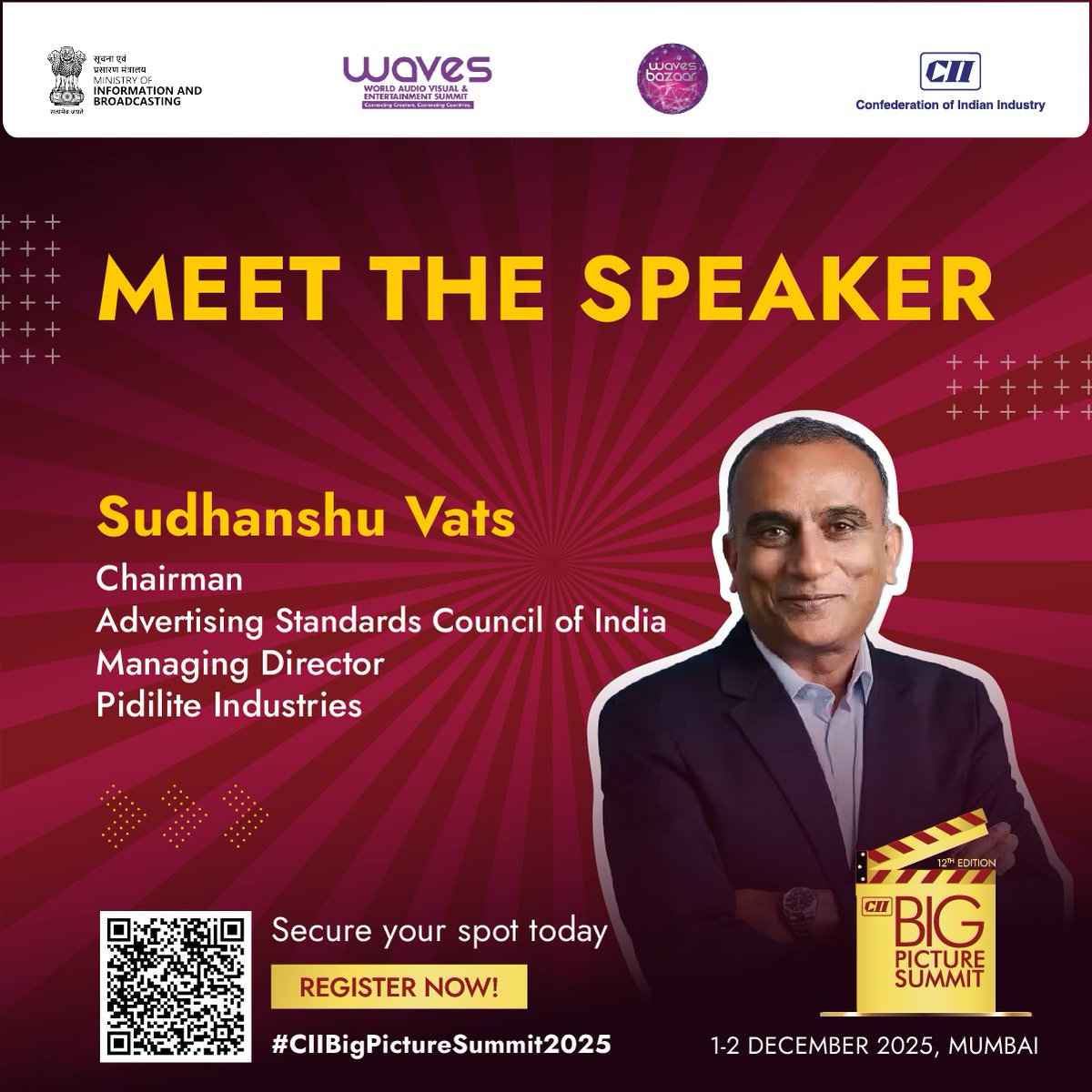 CII4MnE's tweet image. Sudhanshu Vats, Chairman of Advertising Standards Council of India and Managing Director at Pidilite Industries, will join the summit to share his perspective on the future of responsible advertising and industry-wide integrity.

Register now: bit.ly/43NHi5D…