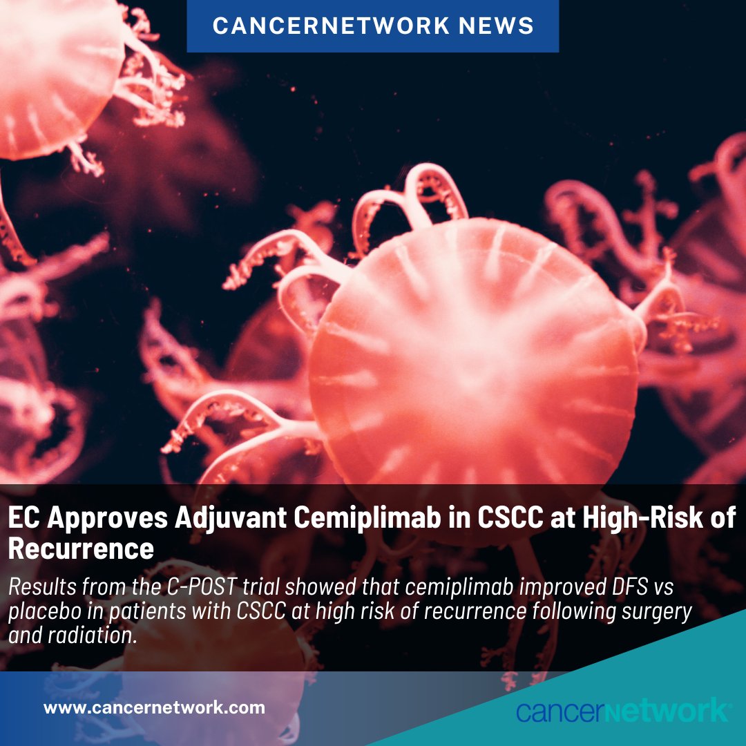 CancerNetwrk's tweet image. The estimated 24-month DFS was 87.1% with adjuvant cemiplimab compared with 64.1% with placebo in patients with CSCC at high risk of recurrence following surgery and radiation.

hubs.li/Q03VjbVZ0

#CSCC #cancer #oncology