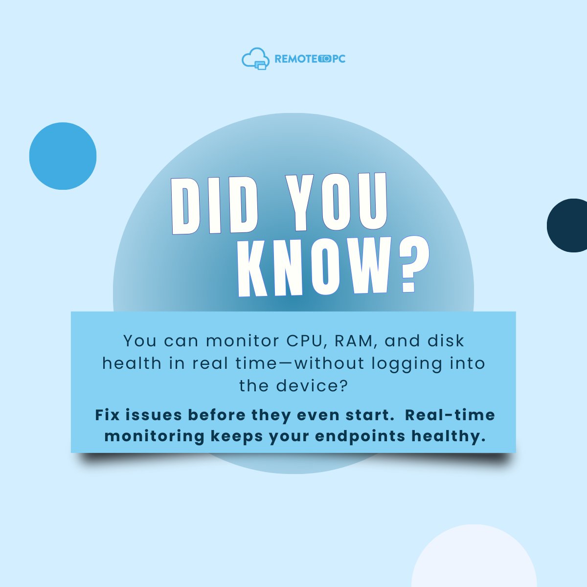 remotetopc's tweet image. Did you know your IT workflow could be this smooth?
RemoteToPC helps you spot issues early, automate fixes, and manage every device from one clean dashboard.
Less chaos. More control.
That’s the power of proactive IT. ⚡