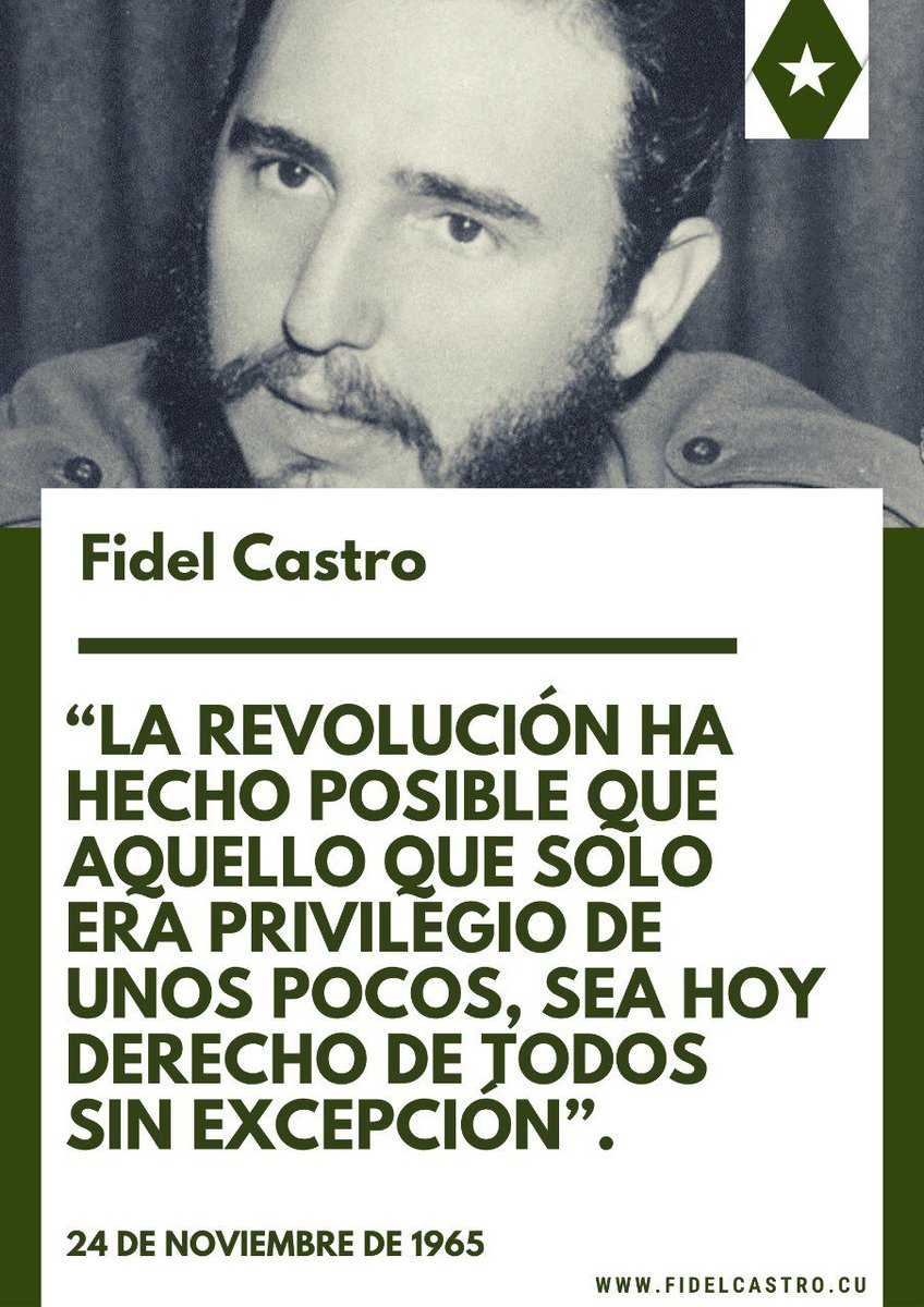 Fidel: “La Revolución ha hecho posible que aquello que solo era privilegio de unos pocos, sea hoy derecho de todos sin excepción”. #100AñosConFidel #CiegodeAvila  #Cuba <a href="/DeZurdaTeam_/">DeZurdaTeam 📳</a> <a href="/PresidenciaCuba/">Presidencia Cuba 🇨🇺</a>