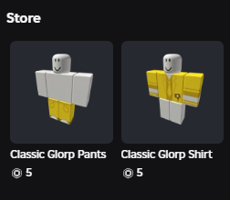 RtroRobloxGames's tweet image. Someone made &quot;Glorp&quot; Dialog clothes.

Shirt: roblox.com/catalog/941689…
Pants: roblox.com/catalog/125433…

- Rox

x.com/RtroRobloxGame…