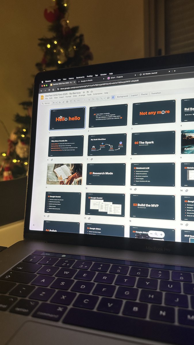 Rui_Barroca's tweet image. Spoke at @GDGFaro DevFest 2025 on Friday and loved it. Huge thanks to @tjgfernandes for the invite.

The room was full of developers
and there I was… a designer
sharing how I build #MVPs with #AI.

I presented my @Google edition workflow
@NotebookLM → @GeminiApp →…