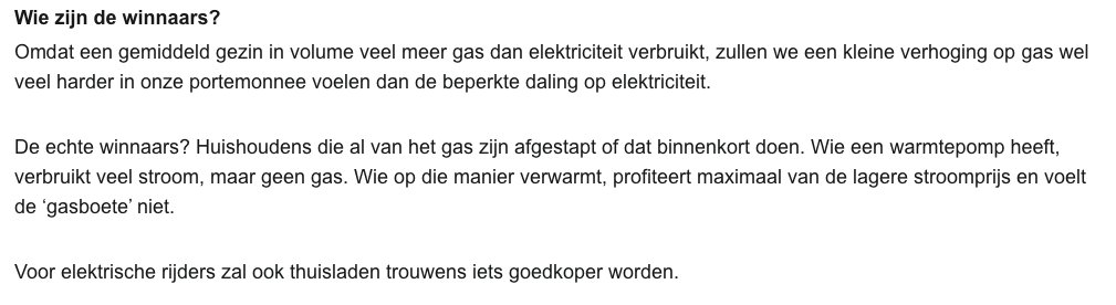 Wie al met een warmtepomp verwarmt, profiteert maximaal van de lagere stroomprijs en voelt de ‘gasboete’ niet.

archive.is/nx4AE