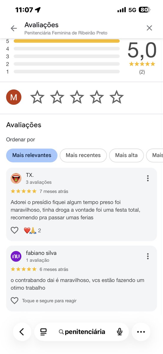 agora um vicio: ficar vendo as avaliações do presídio