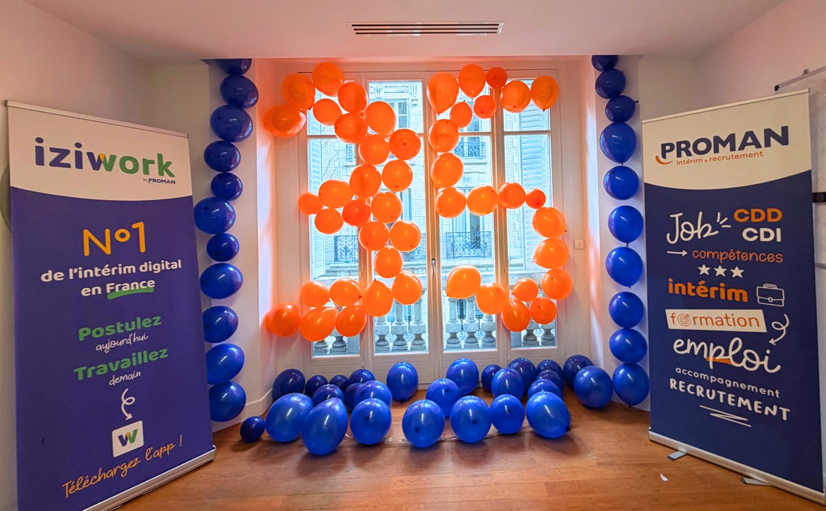 PROMAN Day chez iziwork 🔵🧡

Nos équipes ont relevé le défi : créer une structure en ballons aux couleurs PROMAN, pour les 35 ans du groupe🎈

Cohésion, créativité et good vibes ! #PromanDay #iziwork