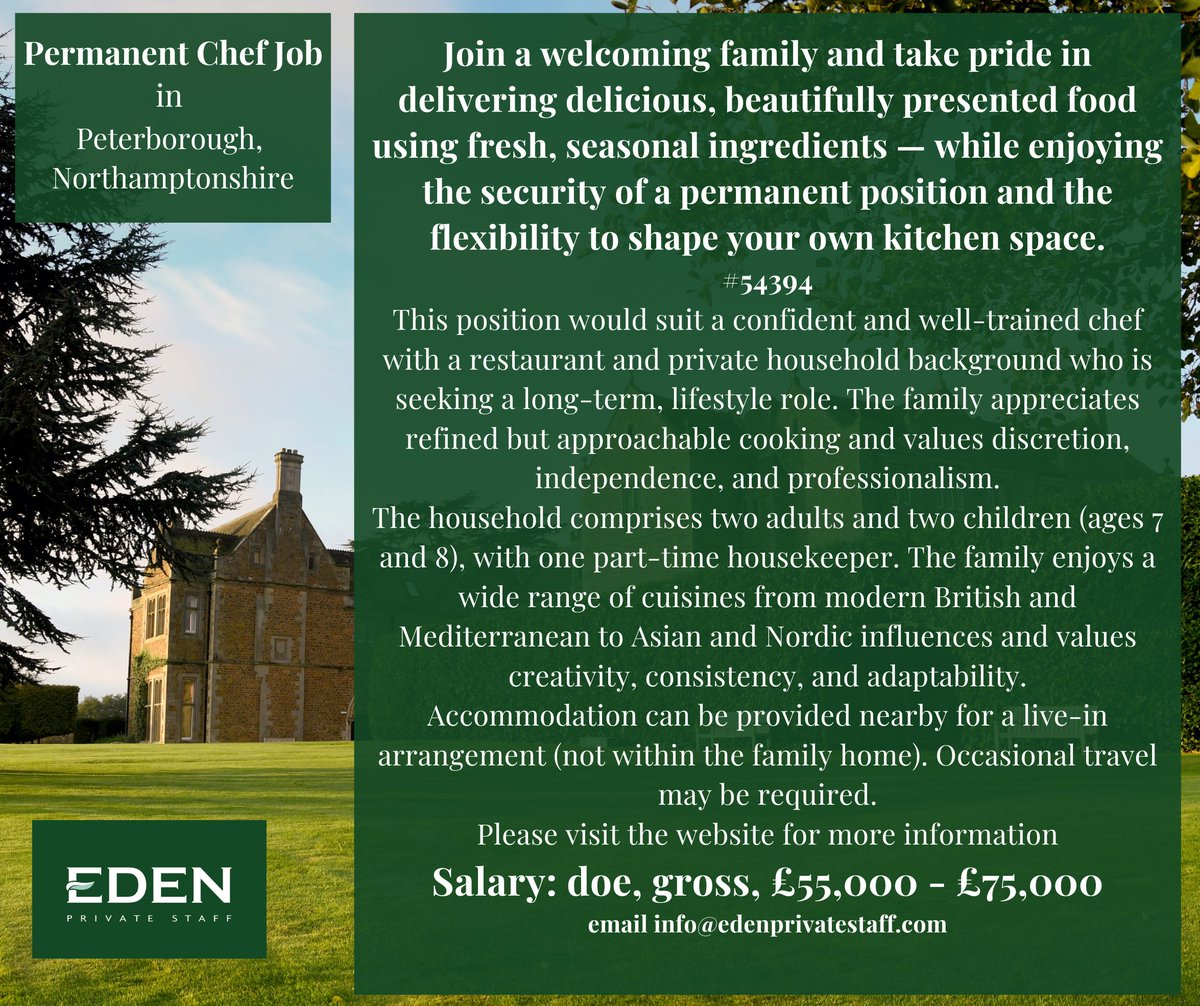 EdenPrivateStaf's tweet image. Private Chef Opportunity – Join a Welcoming Family! 

📞 Contact our Private Staff Team on 0207 471 6000 or 📧 info@edenprivatestaff.com Emmi Heikkinen | Alex Sansbury

edenprivatestaff.com/job/permanent-…
#privatechef #chefs #privateclients #privatestaff #chefstalk #cheflife