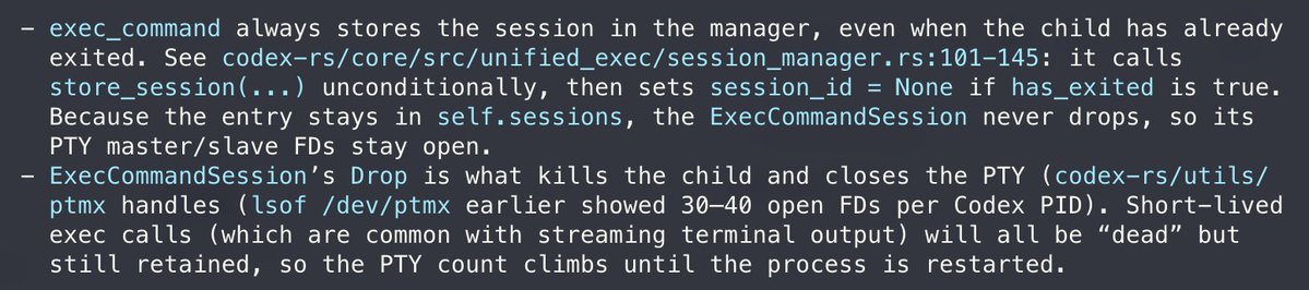 analysis of Codex unified_exec leak